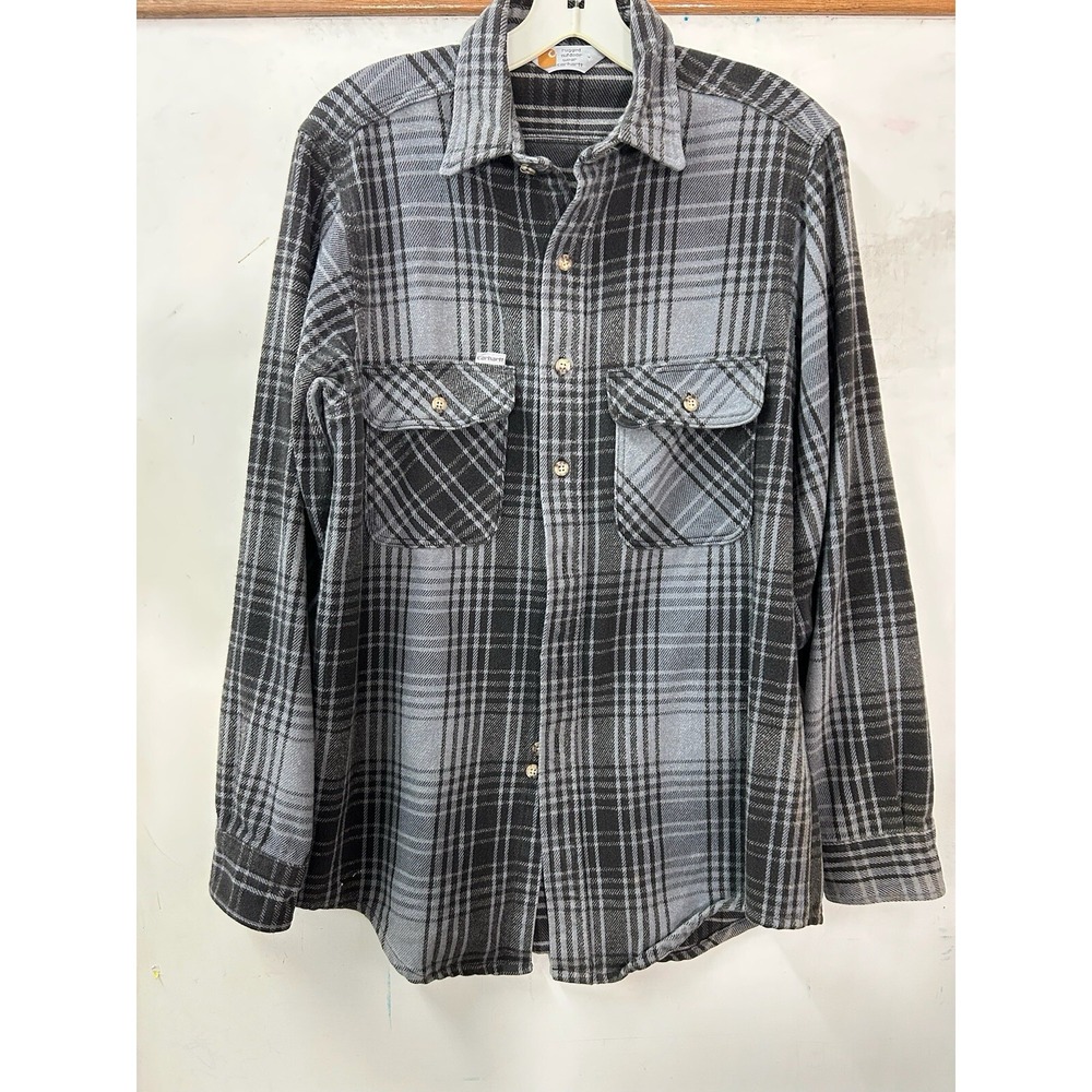 Carhartt Loose Fit Heavyweight Flannel Shirt Men's Medium Gray Plaid Long Sleeve